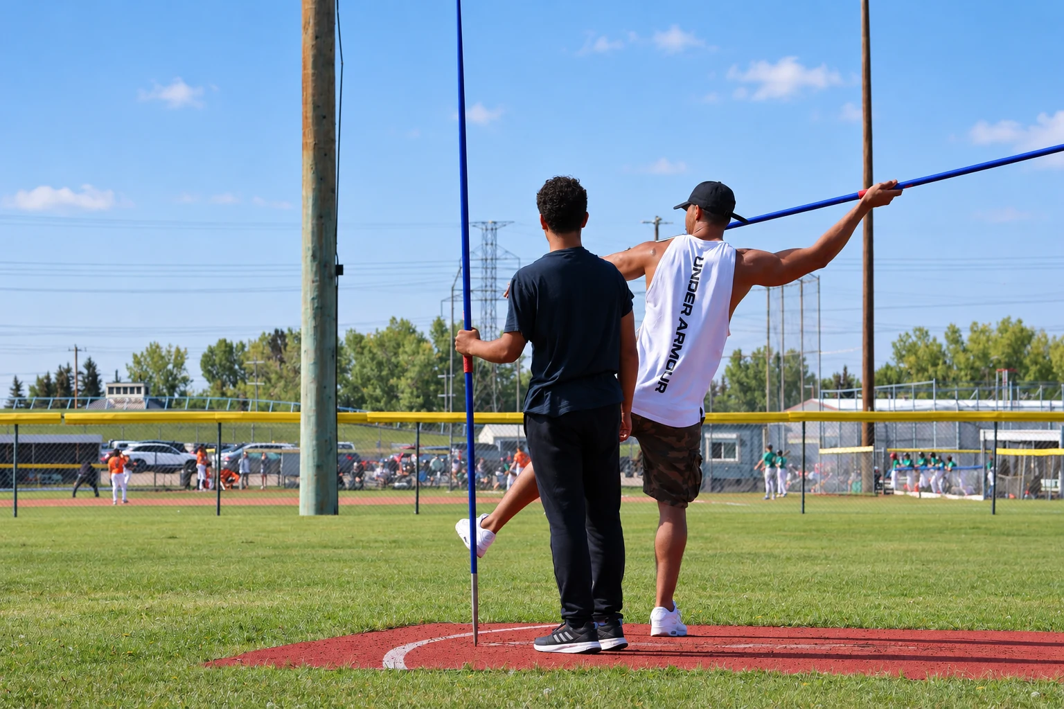 Two athletes during an outdoor field training session